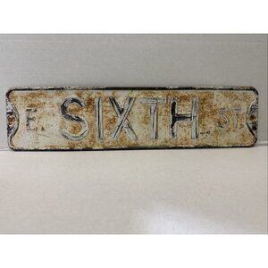 E. Sixth St. Authentic Vintage Embossed Raised Letter Retired Street Road Sign
